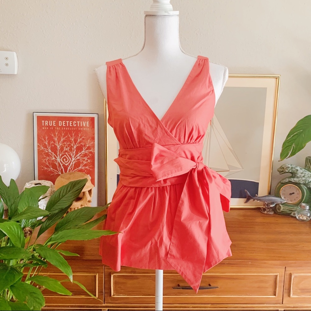 Anthro Viola Salmon wrap tie waist blouse W1368